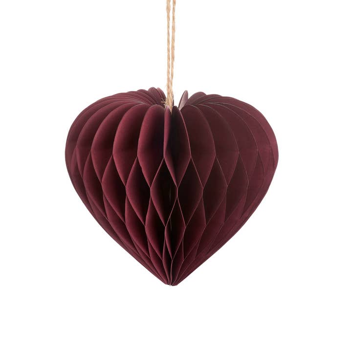 Deep Red Heart Honeycomb Paper Hanging Decoration for wholesale by Sass and Belle