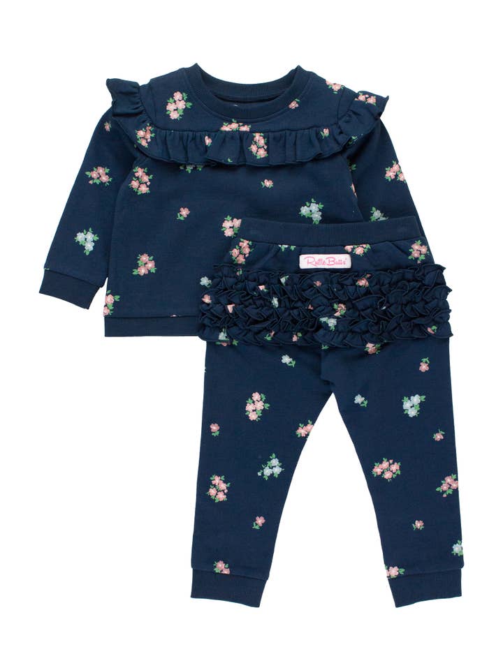 Blue Girls Ready To Bloom Ruffle Long Sleeve Jogger Set for wholesale on Faire
