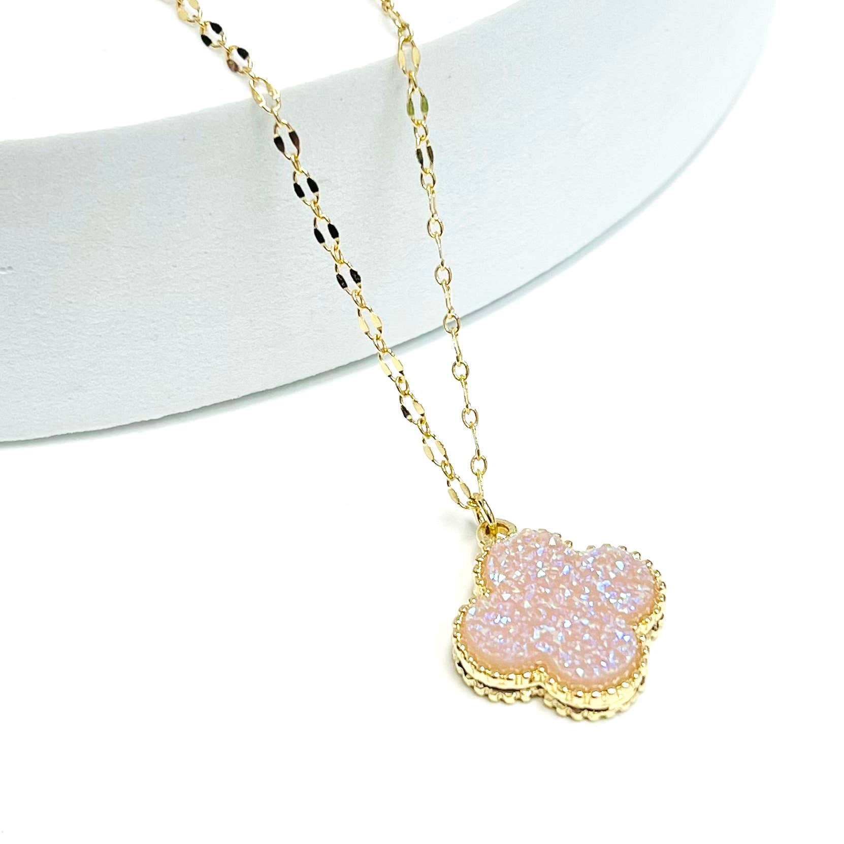 StarryNYC - Wholesale Pendant/Charm Necklace - Resin Druzy Clover Pendant Chain Necklace 8