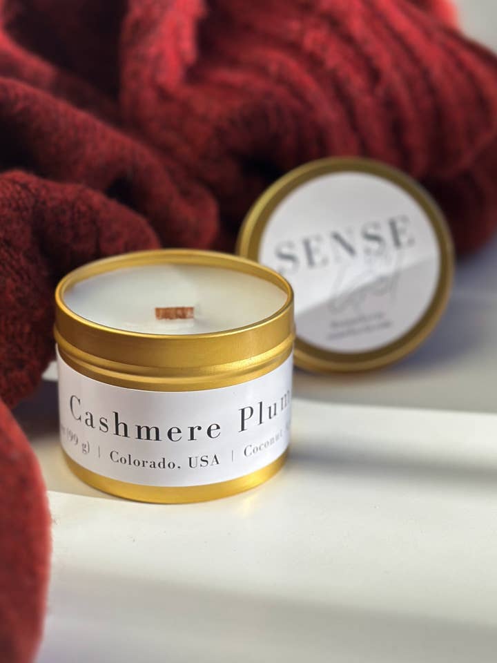 Cashmere Plum Wooden Wick Candle for wholesale by Sense by Cin