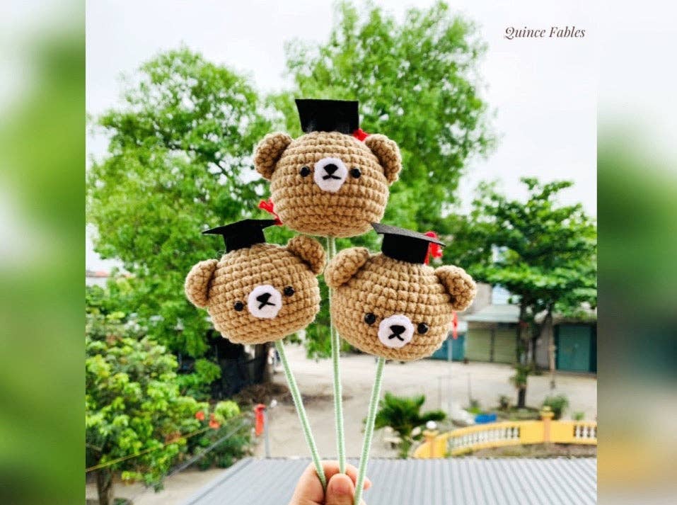 Quince Fables - Vente Peluche – enfant et bébé - Ours de remise de diplôme au crochet Amigurumi ✅0