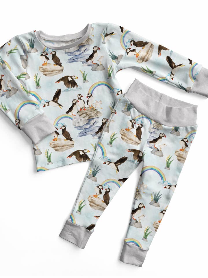 Puffin Point Two-Piece Pajama Set for wholesale by Wildwoven