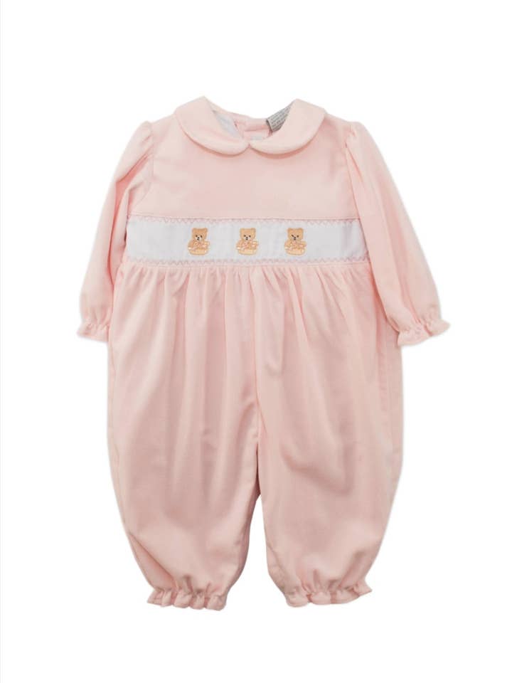 Julius Berger & Carriage Boutique - Wholesale Jumpsuit - Baby - Carroage Boutique Smocked Teddy Bear Pink Baby Girl Longall
