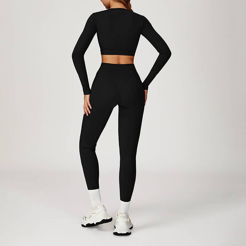 WONDERXFANS - Wholesale Activewear Set - Women's - Round-neck long-sleeve fitted top+HIGH WAIST LEGGINGS 2-PIEC11