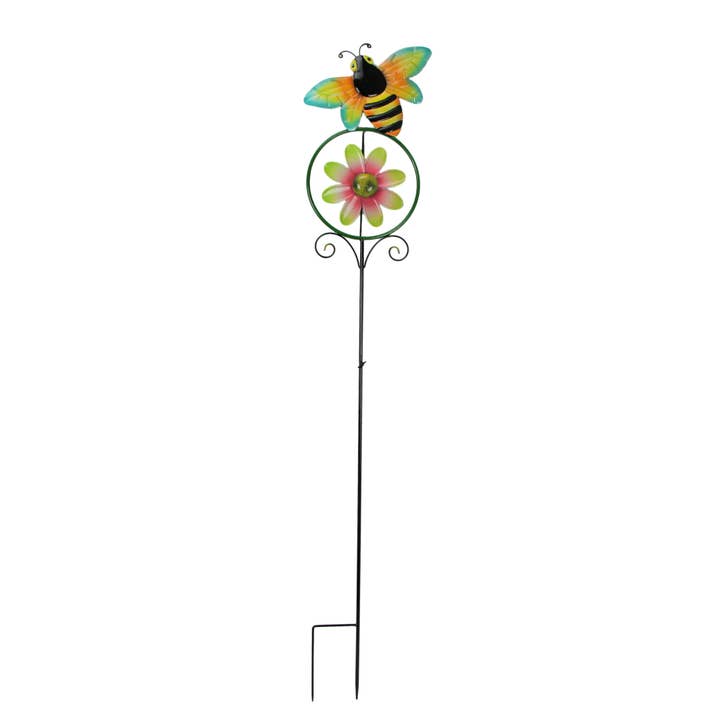 Zeckos - Wholesale Wind Spinner - 55-Inch High Flower and Bumble Bee Wind Spinner Garden Stake