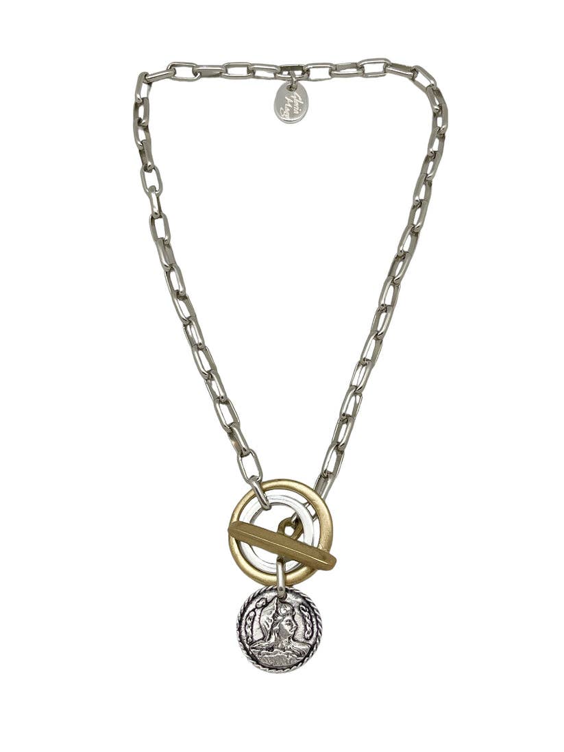 Gloria Mago - Vente Colliers à pendentif - Collier en argent mélangé avec fermoir à barrette en or et pièce en argent0