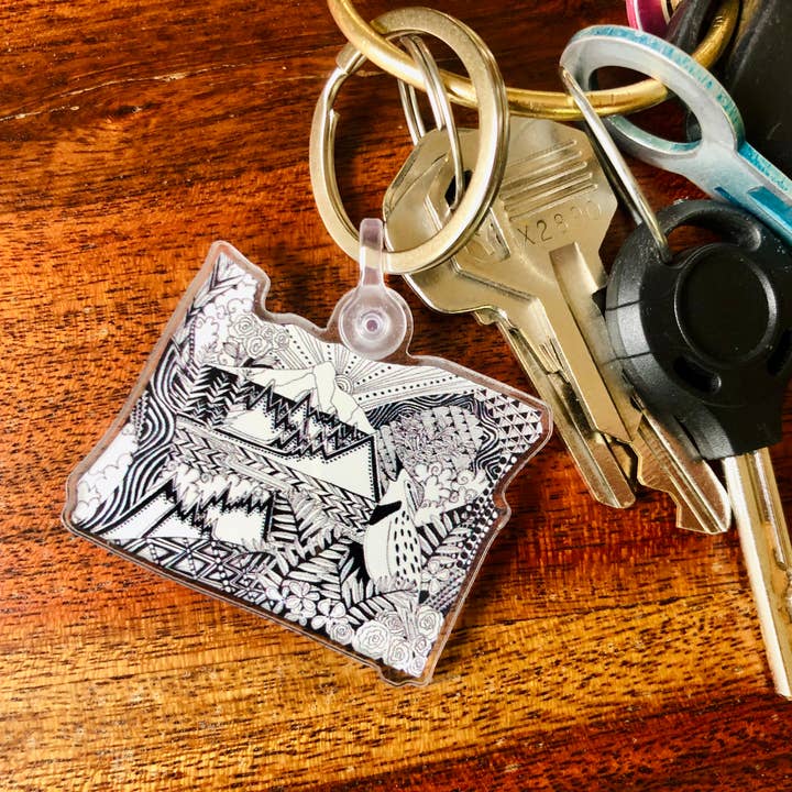 Laura K Maxwell - Wholesale Keychain - Unisex - Oregon Keychain / Oregon Gift / Oregon Map Art1