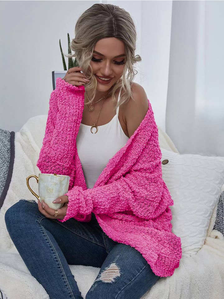 Hope Horizon LLC – wholesale Kofta - Dam – Valentino Rosa Chunky Stickad Öppen Cardigan w/Fickor