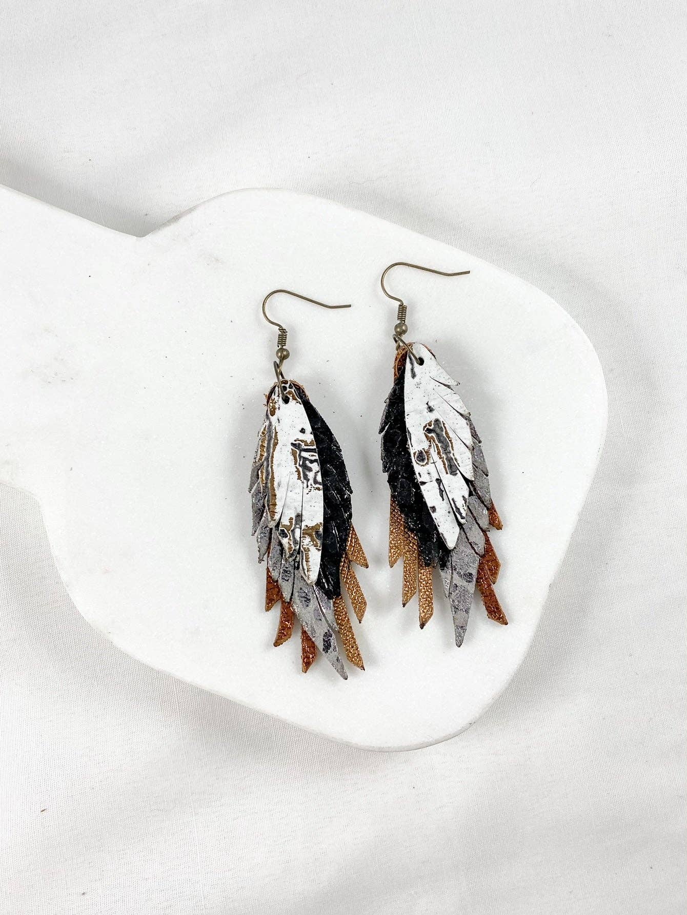 Anabelle+Oak - Wholesale Dangle Earrings - Bronze & Gunmetal Mini Feathers | handmade leather earrings3