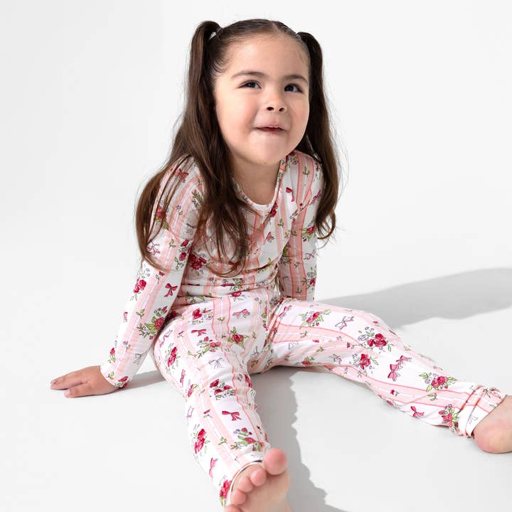 Floral Stripes Bamboo Kids Pajamas for wholesale by Bellabu Bear