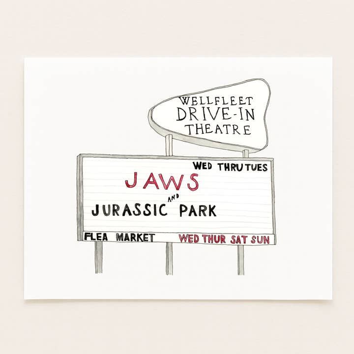 Wellfleet Drive-In, Cape Cod - Coastal New England Art Print for wholesale by Sarah Wormann Art