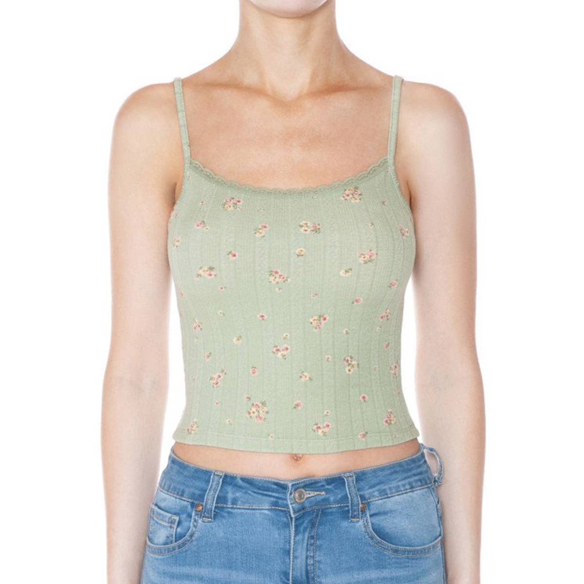 UP CLOTHING - Vente Caraco – femme - Débardeur à imprimé floral pointelle avec dentelle en bordure3