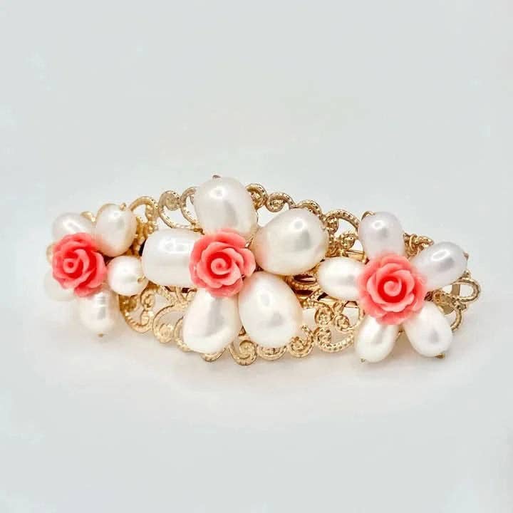 Freshwater Pearl Flower Hair Clip for wholesale by Angel Barocco