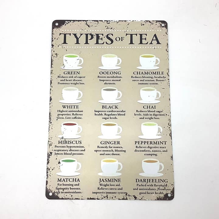 Tea House Wall Decoration TYPES OF TEA Vintage Kitchen Sign for wholesale by All Little Cute Things