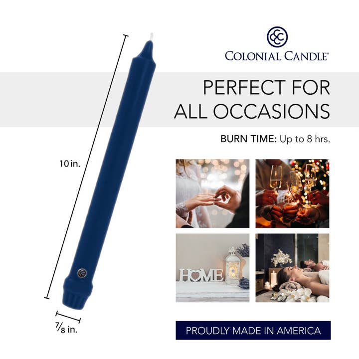 MVP Group International INC - Wholesale Tapered Candle/Candlestick - Colonial Candle Classic Taper-Unscented-10in-Indigo