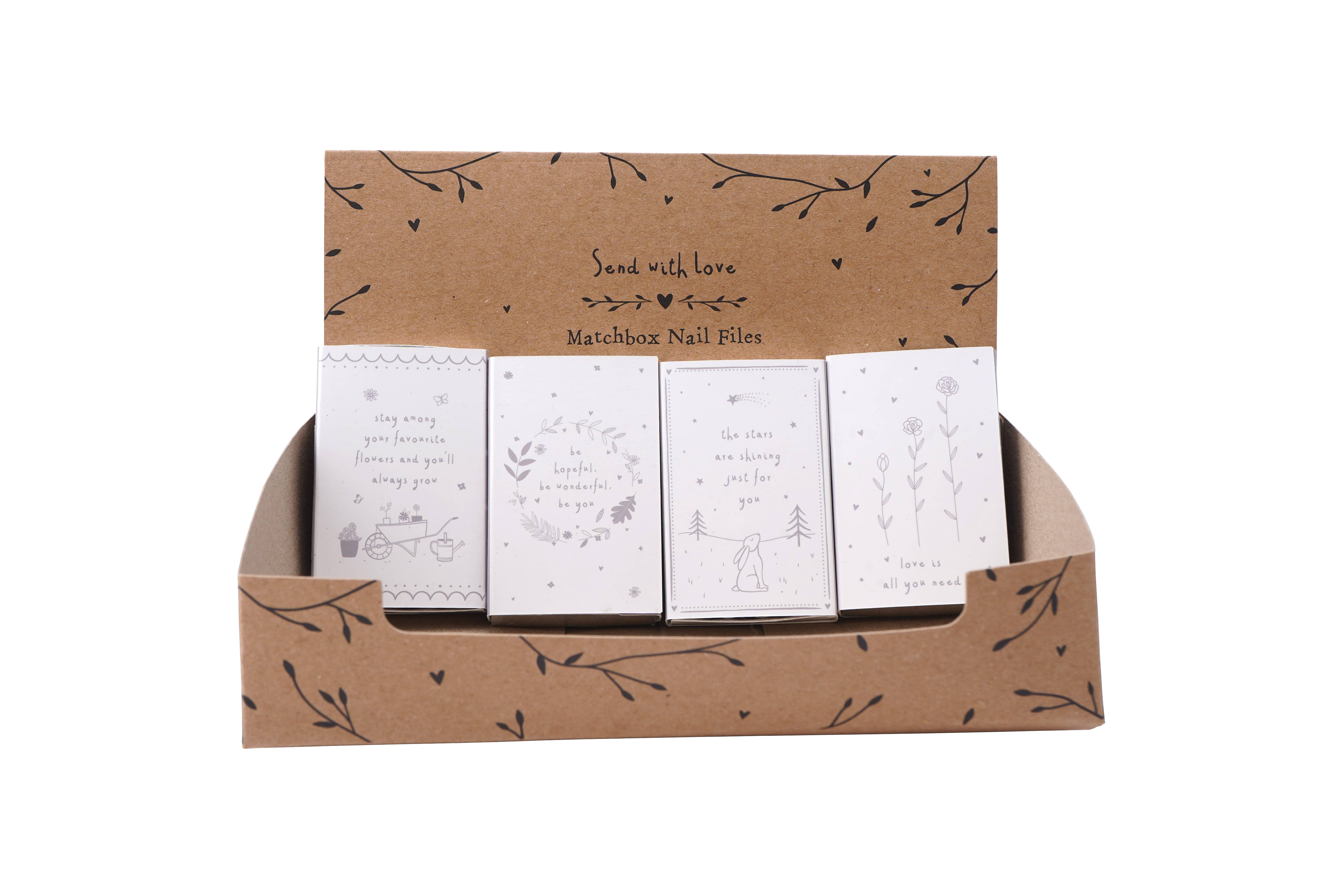 CGB Giftware - Vendita all'ingrosso Lime per unghie - Set di 4 lime per unghie assortite in confezione a scatola di fiammiferi Send With Love1