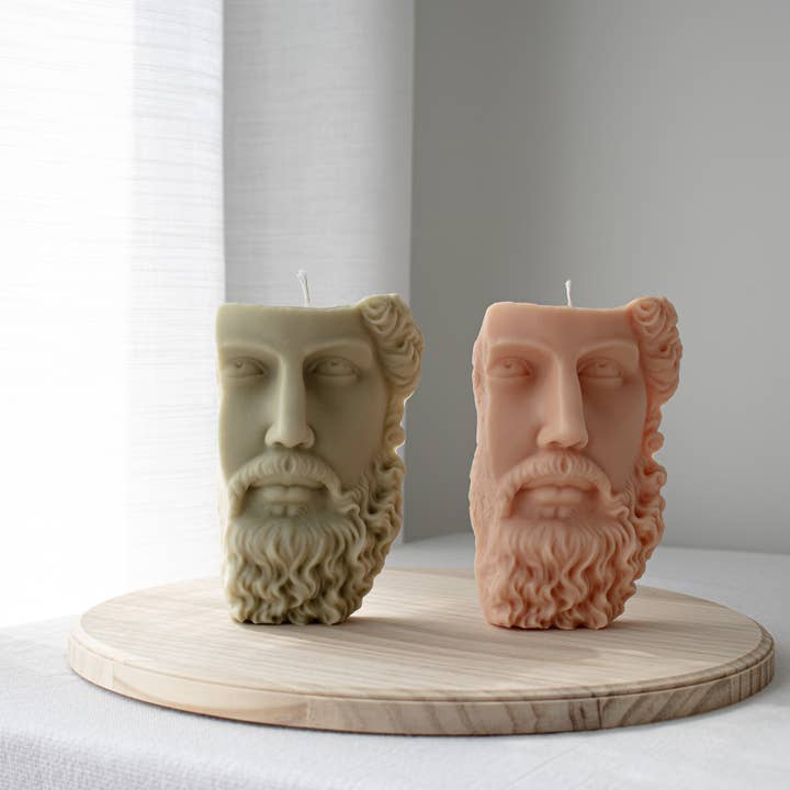 Sculptural Zeus Candle, Artistic Pillar Soy Candle for wholesale by Glowing Harmony Candle Co