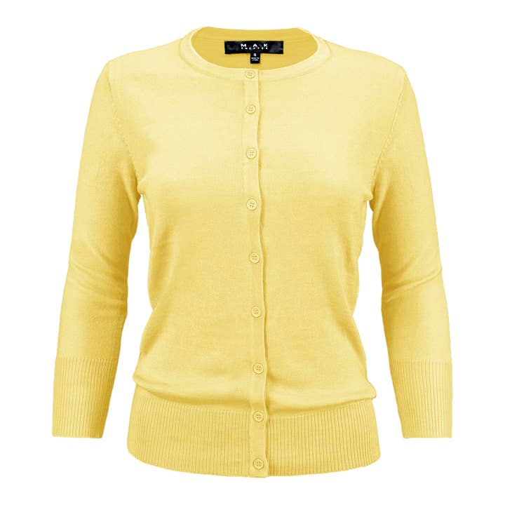 Mak - Wholesale Cardigan - Women's - 3/4 Sleeve Crewneck Plus Size Knit Cardigan Sweater CO079PL