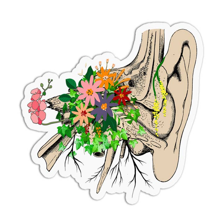 Anatomy with Flowers Ears Vinyl Textured Stickers for wholesale by Girls Printing House