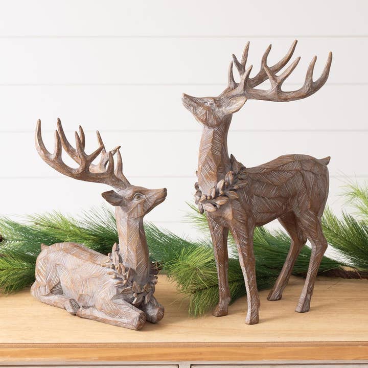 Faux Wood Carved Deer (Set Of 02) for wholesale by Audrey's Home & Gift