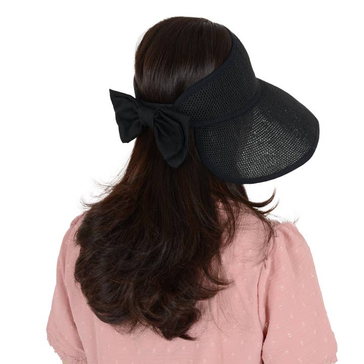 AK Brand - Wholesale Visor – Women's - Women Roll-Up Straw Sun Visor with Bow Detail Adjustable Hat13