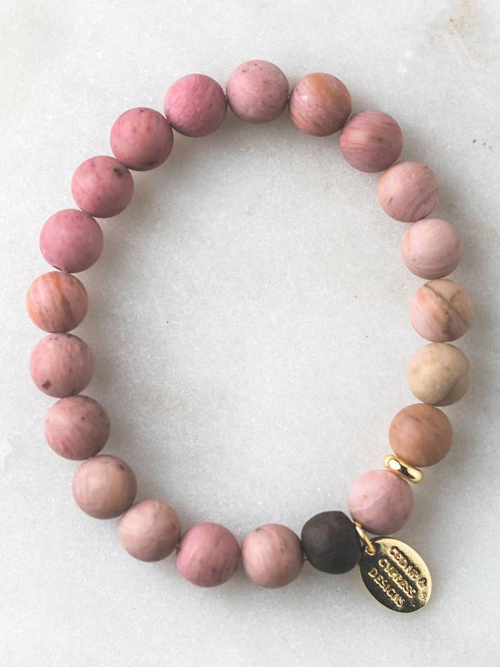 One Little Bead Bracelet - Pink Rhodonite for wholesale by Cedar and Cypress Designs
