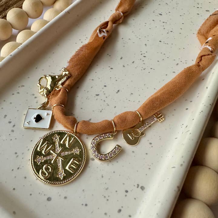 Bandana Charm Necklace | 5 Charms | Gold Filled for wholesale by Larra Mirk Design