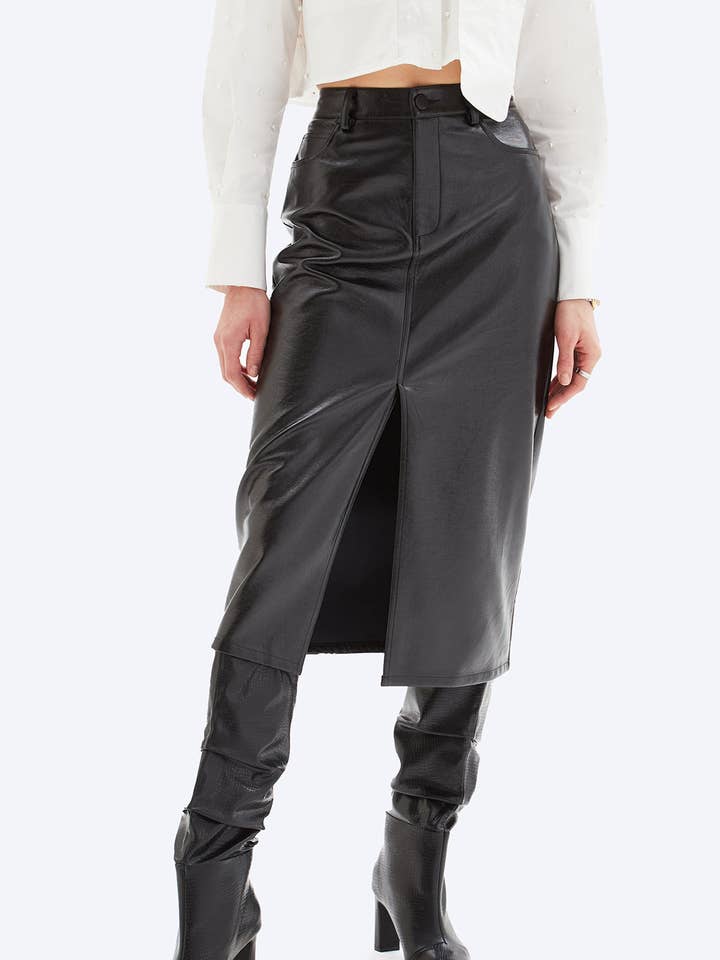 ABBY - 5-Pocket Slit Midi Skirt for wholesale by CHRLDR