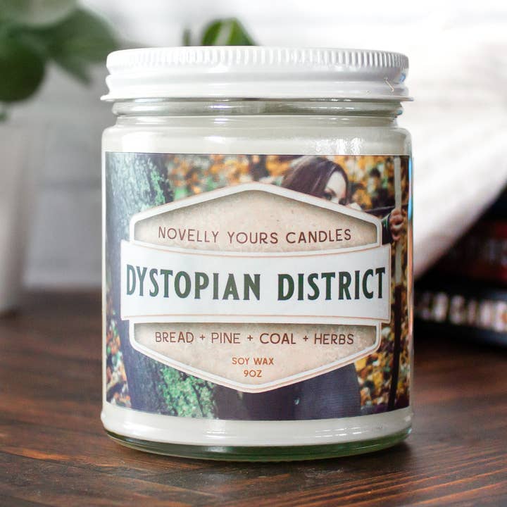 Dystopian District candle | Bookish Sci-Fi series scent for wholesale by Novelly Yours