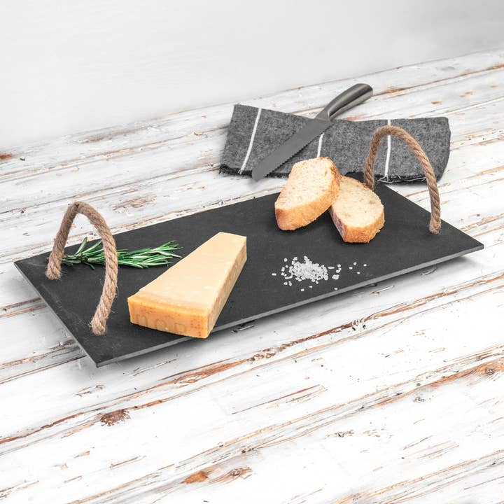 Rinkit Ltd – wholesale Serving tray – Argon Tableware Slate Serving Tray with Vintage Rope Handles1