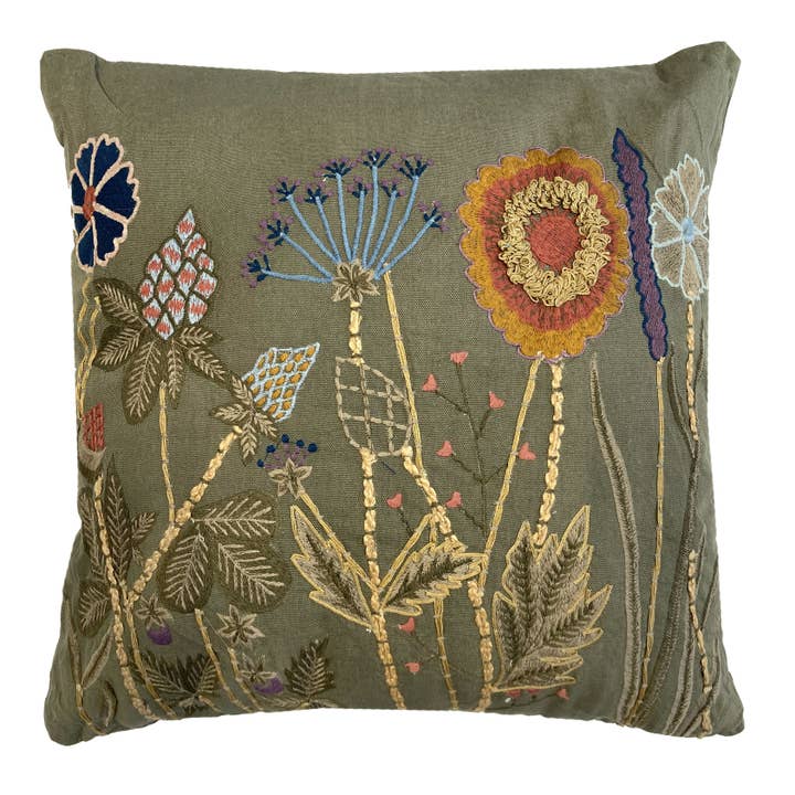Wild Flowers Cotton Embroidered Pillow in Light Gray and other Purchase Wholesale chandler 4 corners pillows. Free Returns & Net 60 Terms on Faire trending on Faire.