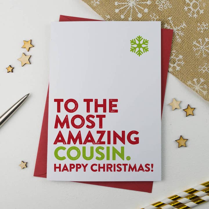Amazing Cousin Christmas Card for wholesale by A is for Alphabet Ltd