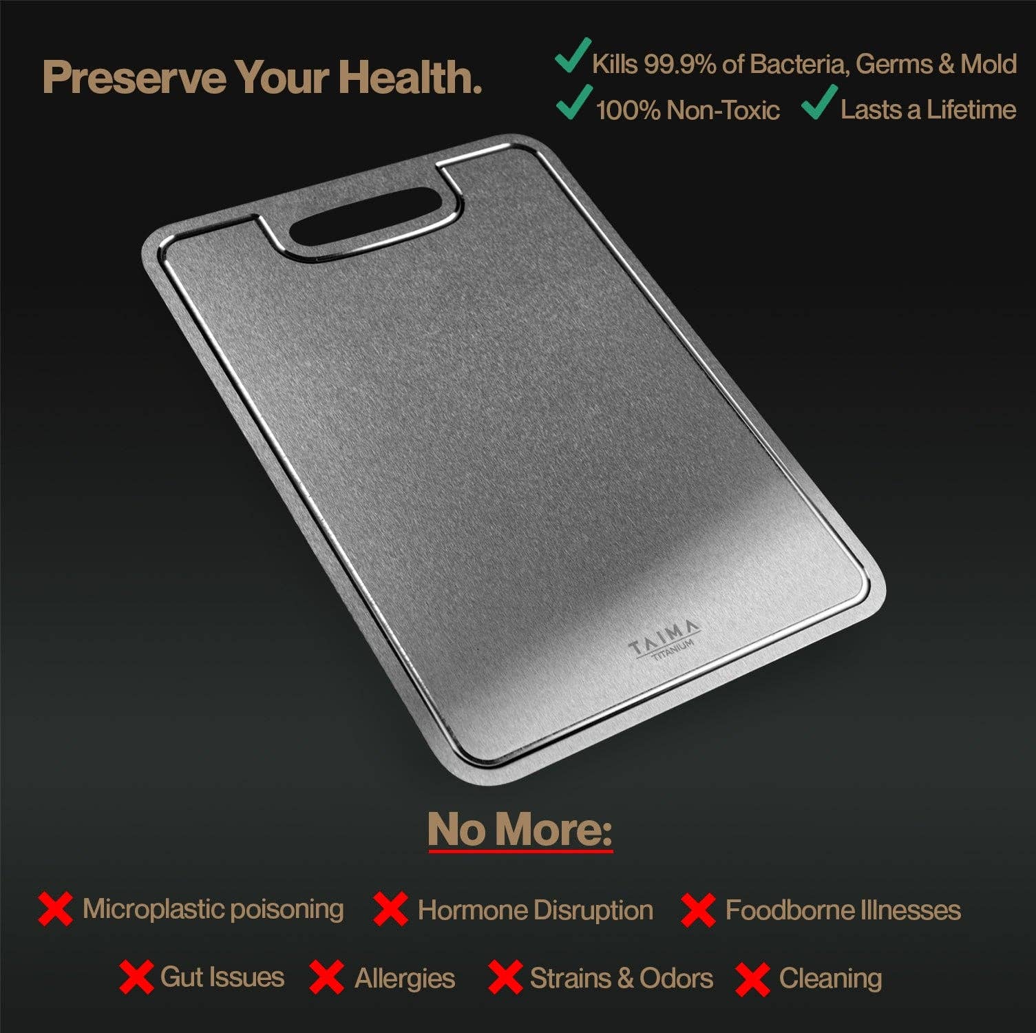 Taima - Wholesale Cutting Board - Certified Taima® Pure Titanium Cutting Board - V2 Updated Design1