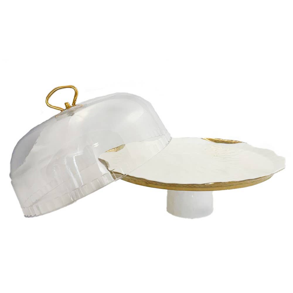 AULICA - Vente Présentoirs à gâteaux - Cloche et pelle à tarte en porcelaine blanche bords dorés1