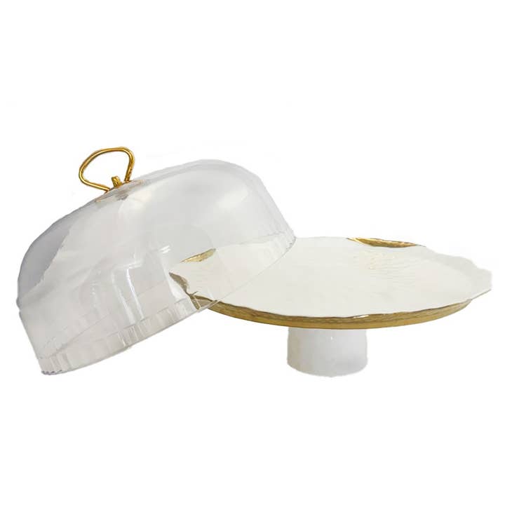 AULICA - Wholesale Cake Stand - White porcelain bell and pie server with gold edges1