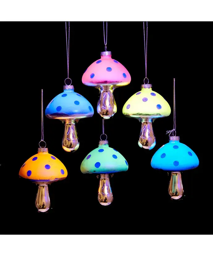 Kurt S. Adler, Inc. - Wholesale Ornament - 3.9" Glass Glow Dark Mushroom Ornament 6A1