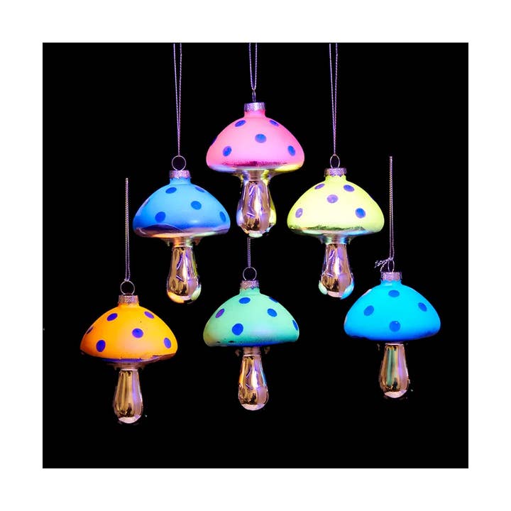 Kurt S. Adler, Inc. - Wholesale Ornament - 3.9" Glass Glow Dark Mushroom Ornament 6A1