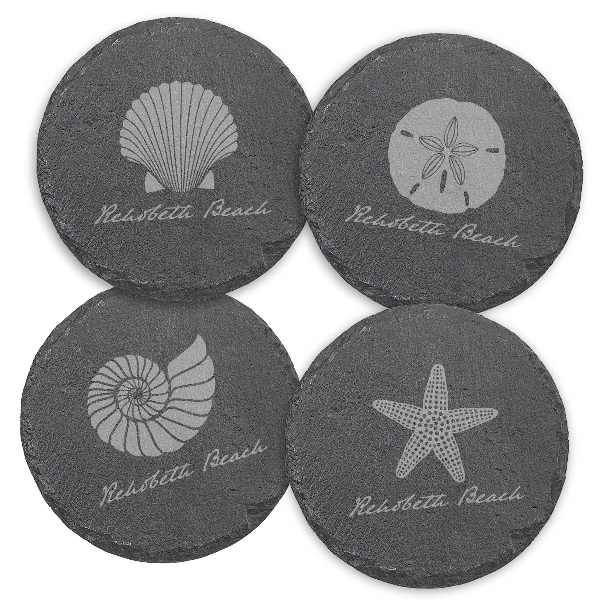 Susquehanna Glass Company – wholesale Coasters – Customizable Seashore Round Slate Coasters, 4", Set of 40