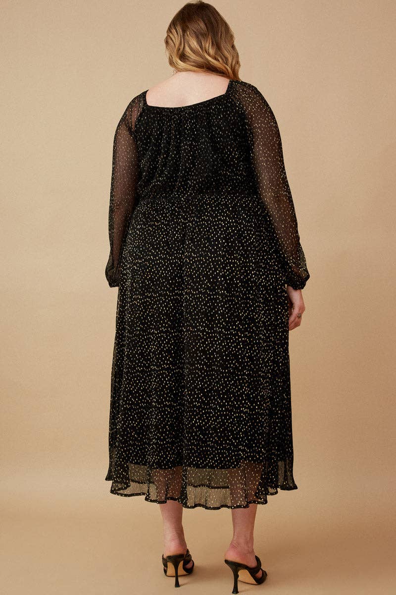 Black Womens Gold Foiled Crinkle Textured Twist Detail Dress for wholesale on Faire8