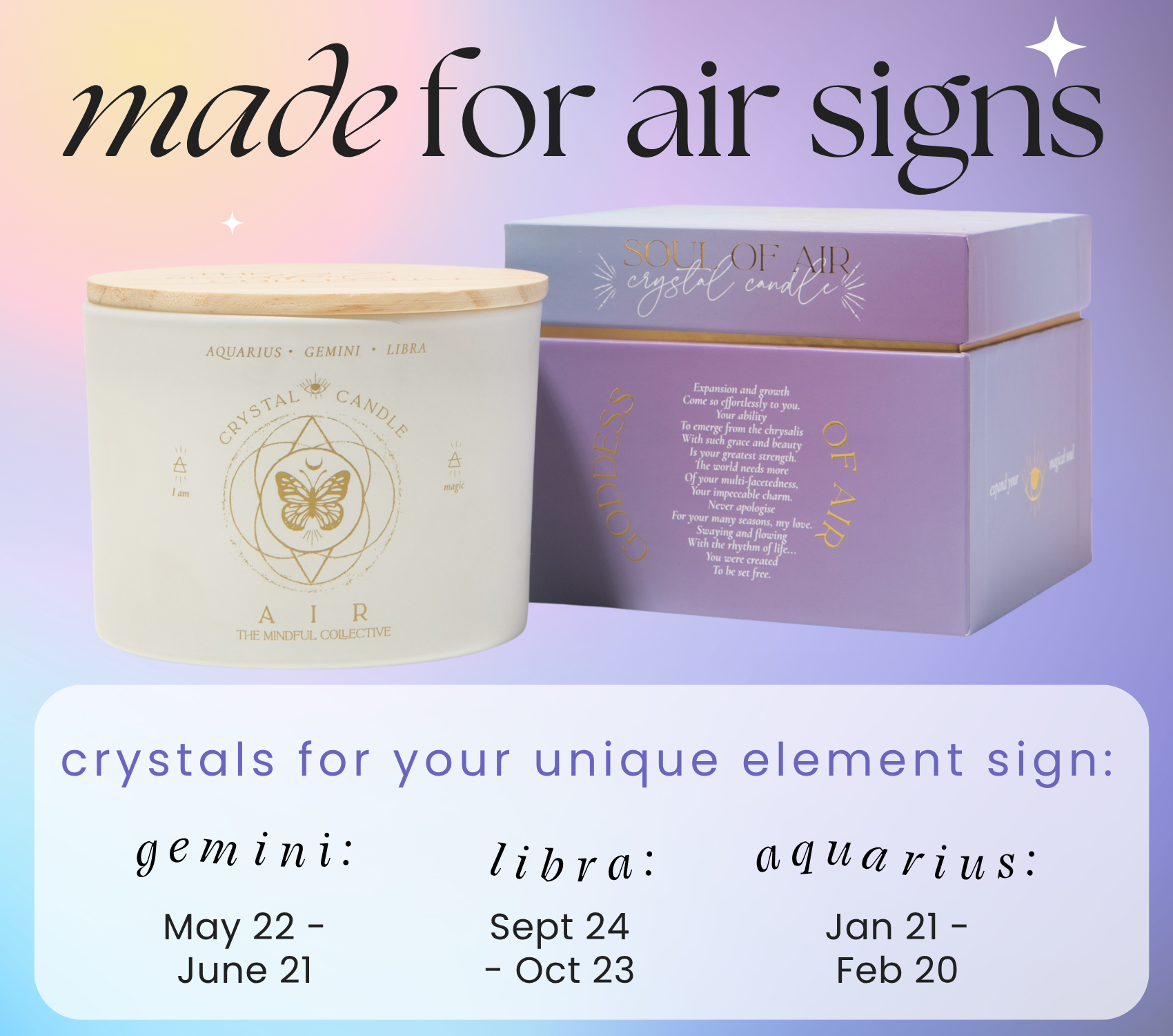 THE MINDFUL COLLECTIVE - Wholesale Jar/Filled Candle - Air Element Crystal Candle – For Aquarius, Gemini & Libra2
