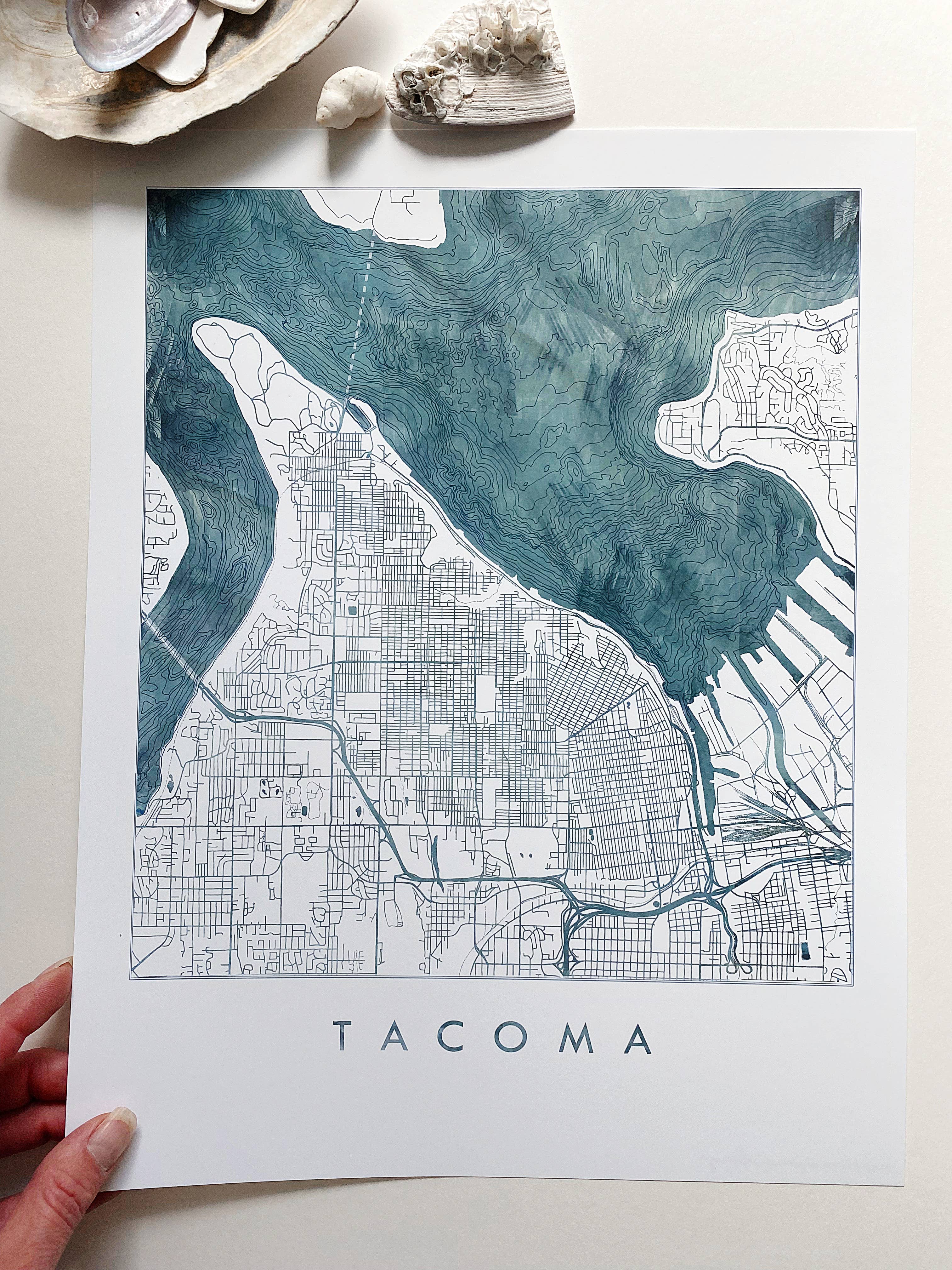 Turn-of-the-Centuries - Wholesale Art Print - Tacoma Washington Water Map-drawing PRINT5