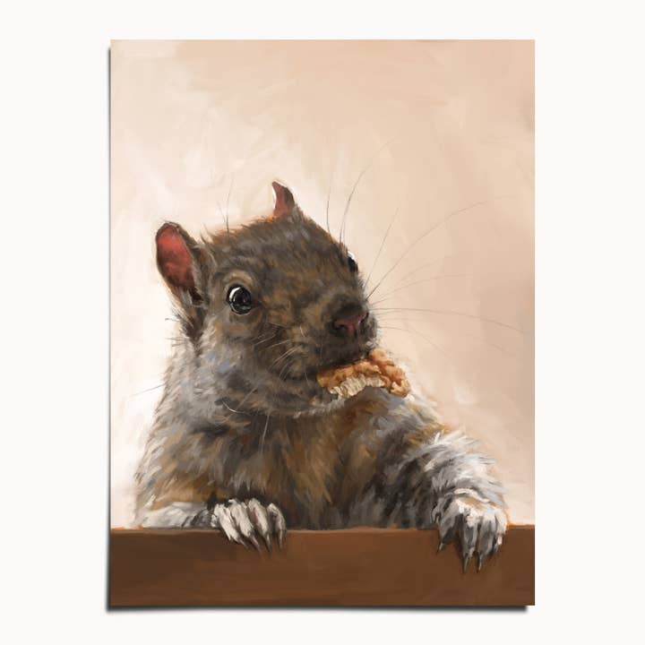 The Ugly Cat Studio - Wholesale Art Print - Grey Squirrel with a Walnut Fine Art Print3