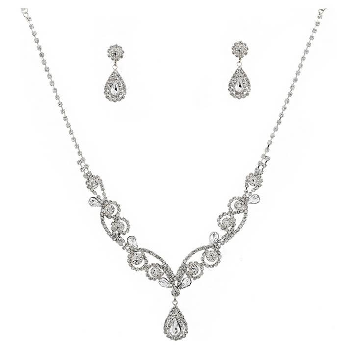 Classic Bridal Vine Theme Pear Necklace Set for wholesale by Diacly