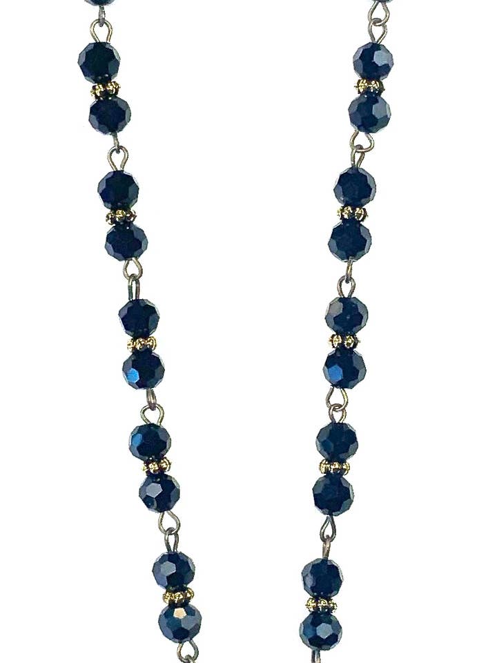 NK-Short Rosaried & Pave Drop Jet Prayer Beads Necklace for wholesale by Lost & Found Trading