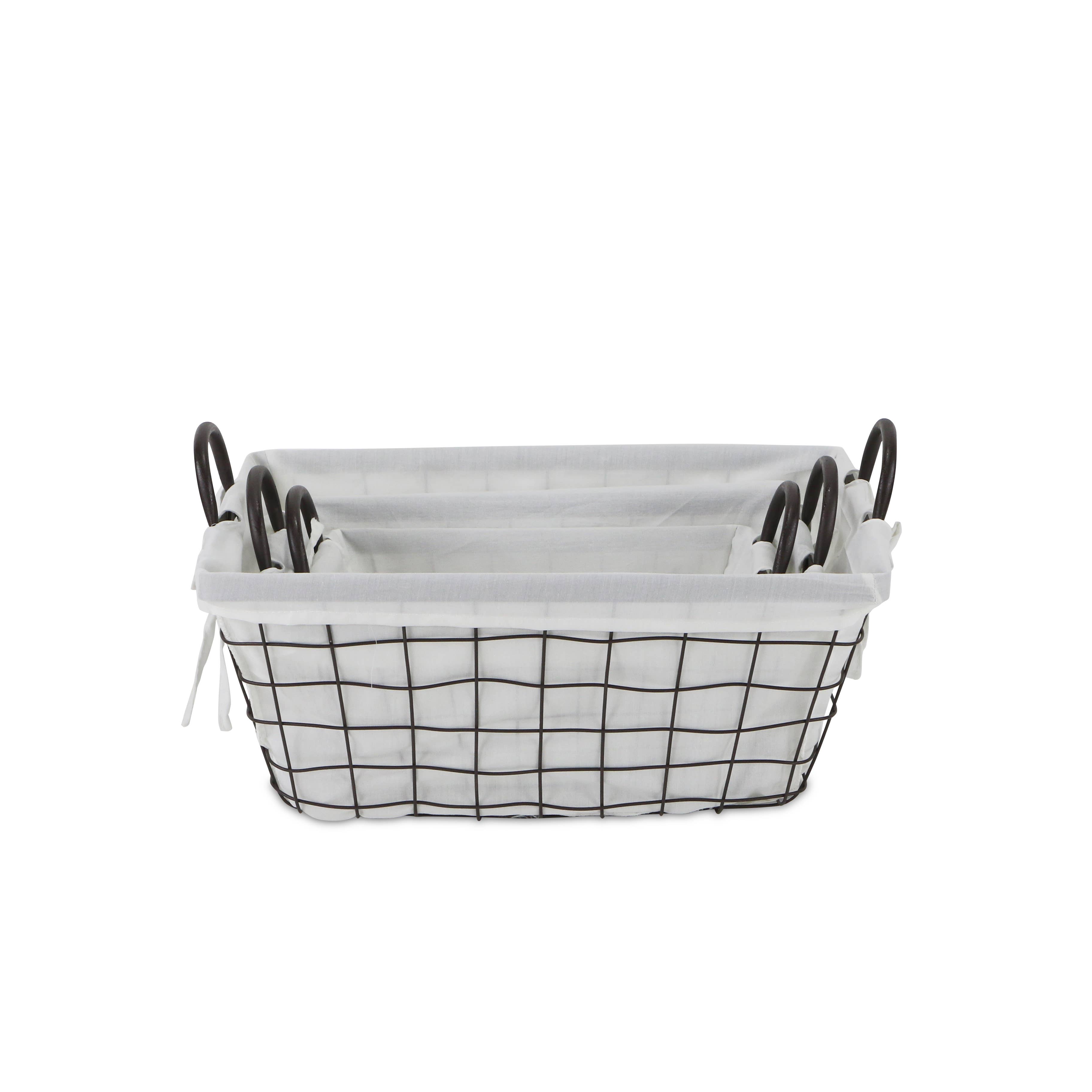Cheungs Home Decor - Wholesale Basket - Caden Set of 3 Fabric Lined Tapered Metal Wire Baskets11