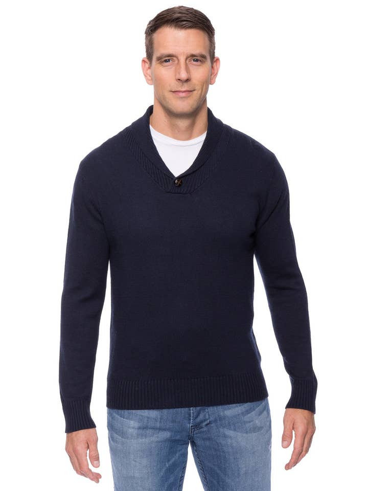 Cashmere Blend Sjalkrave Pullover Sweater - Navy for engroshandel hos Tocco Reale