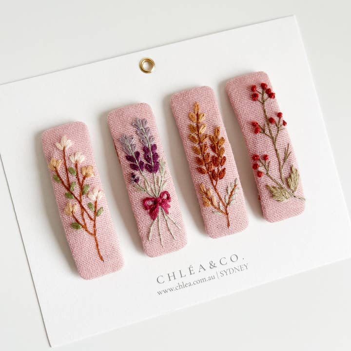Four Season Flower Embroidered Hair Clip for wholesale by Chlea & Co.