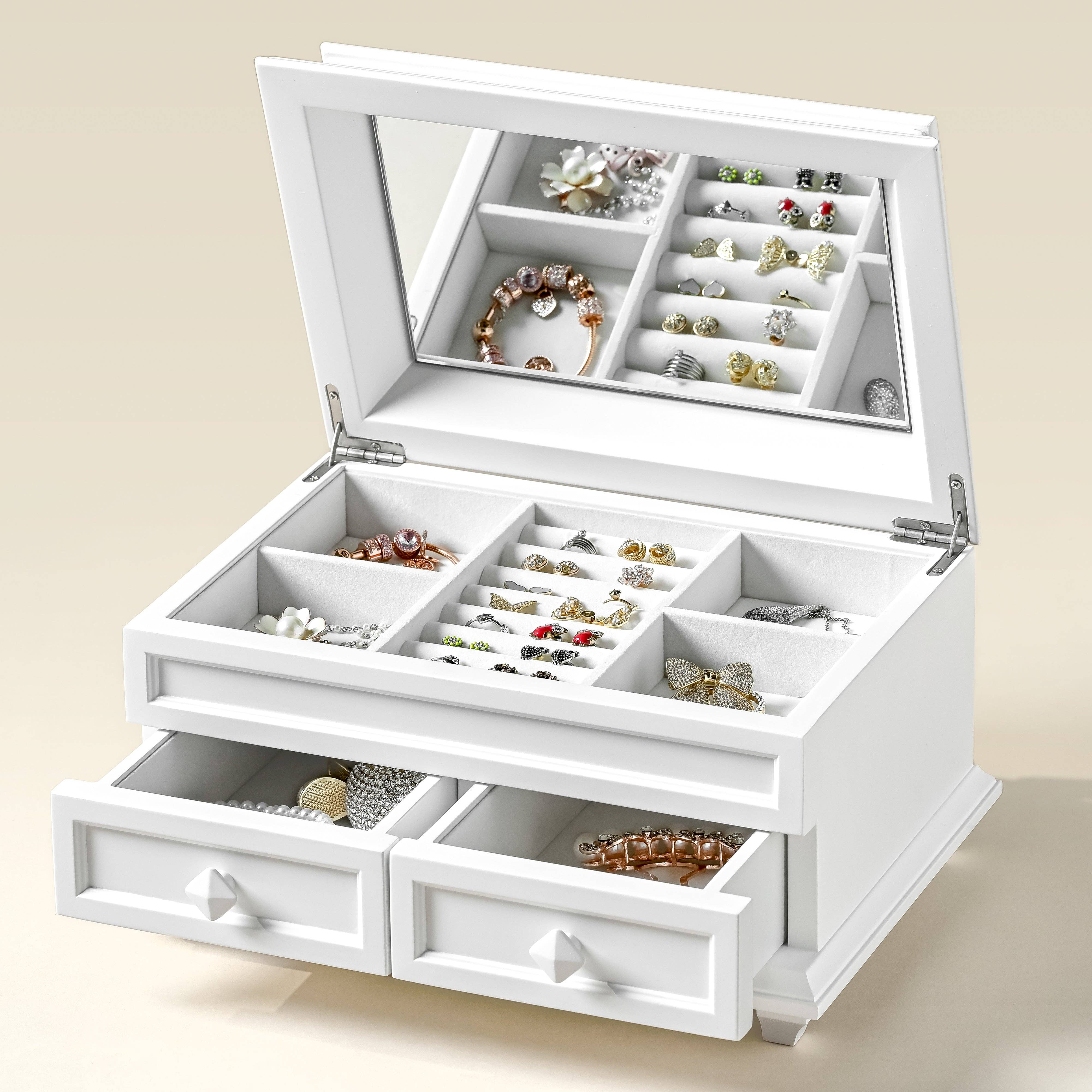 Arlo Belle LLC - Wholesale Jewelry Box/Organizer - Classic Jewelry Box with Mirror, Drawers, and Diamond Handle4
