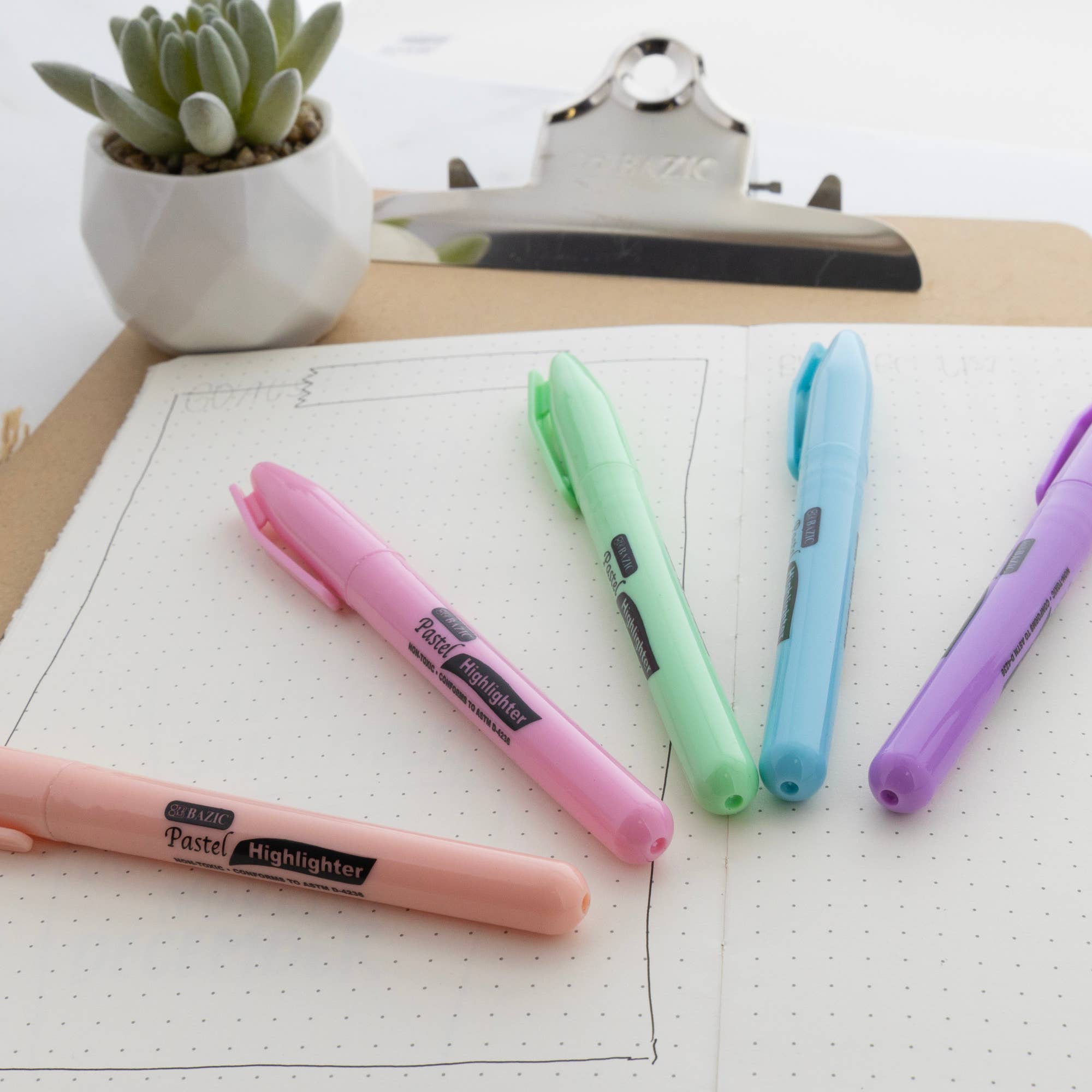 BAZIC Products - Wholesale Highlighter - Pen Style Pastel Assorted Colors Highlighter (5/Pack)2