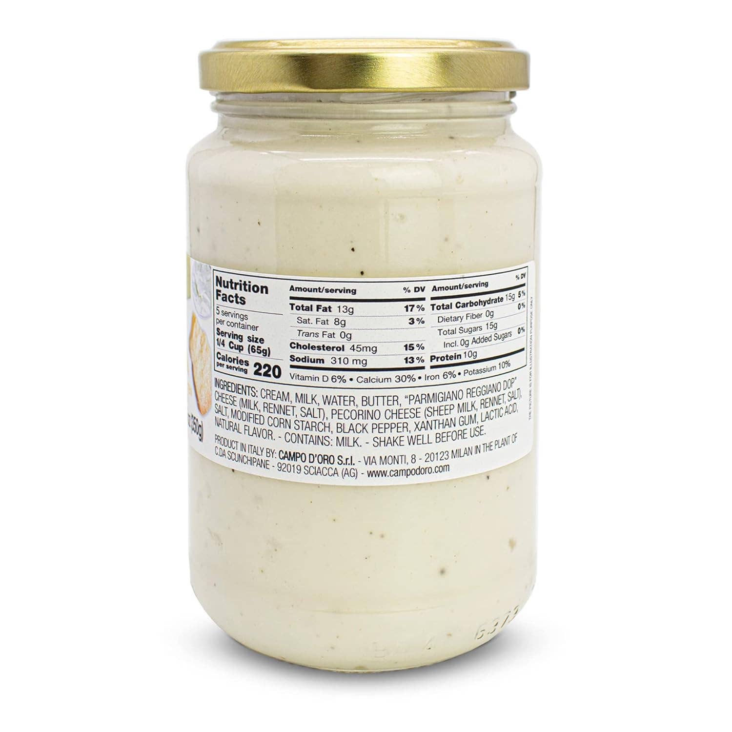 Wholesale Italian Food - Wholesale Pasta Sauce - Campo D'Oro, Creamy Alfredo Pasta Sauce, 12.3 oz (348g)1